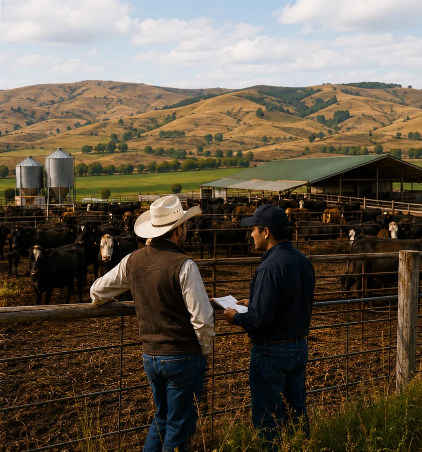 Cattle ranch with farmer