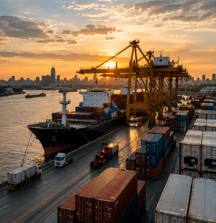 Port at sunset